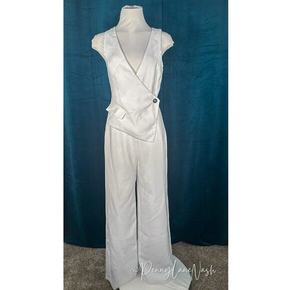 ZARA with Asymmetric Crepe Vest Jumpsuit Ecru - Picture 2 of 11